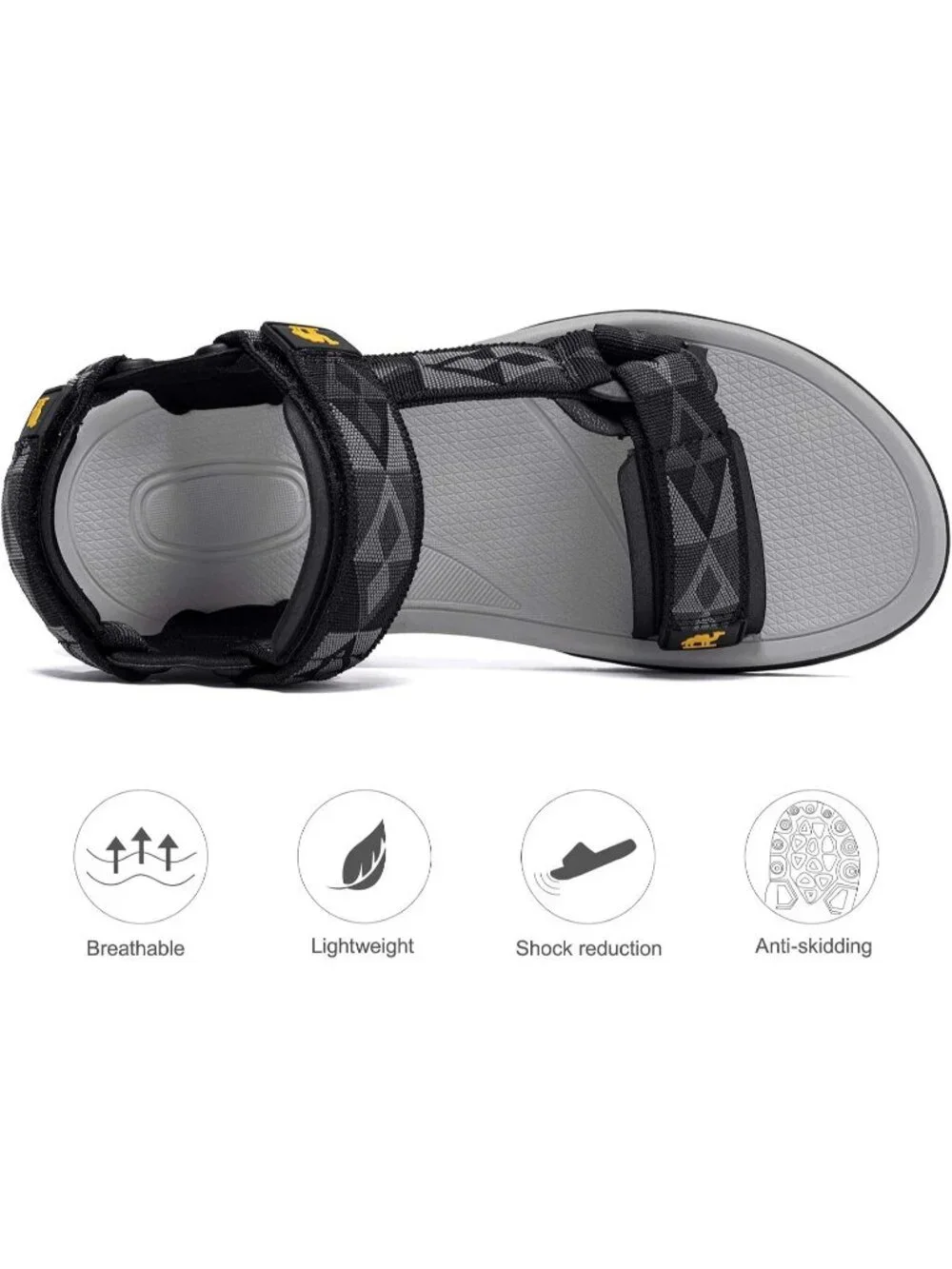 Men's Black Arch Support Open Toe Outdoor Waterproof Hiking Sport Sandal Shoes
